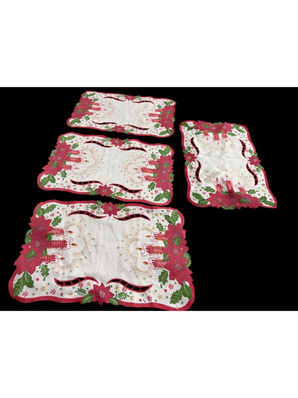 4 Vintage Christmas Cutout Table placemat Poinsettias Candles Holiday table top